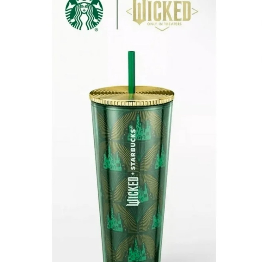 Wicked + Starbucks. Exclusive Starbucks Green and Gold Coffee Tumbler.